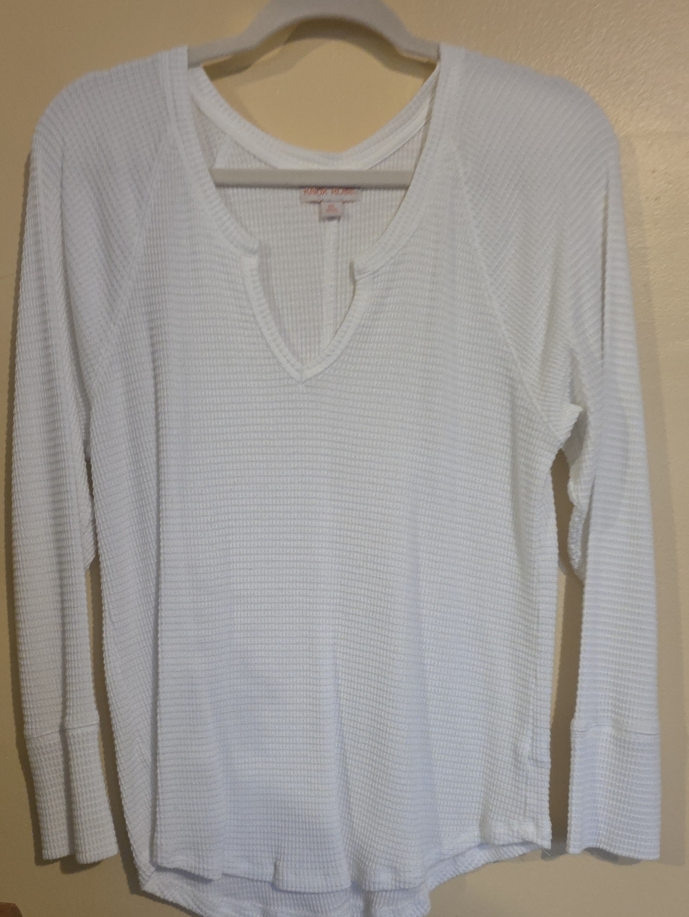 Knox Rose White Waffle Knit Long Sleeve Tee